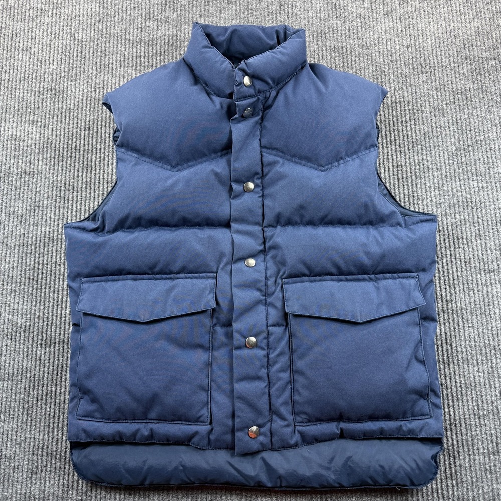 Vintage Campus Rugged Country Vest‎ Mens Medium Blue Down Puffer Insulated 80s